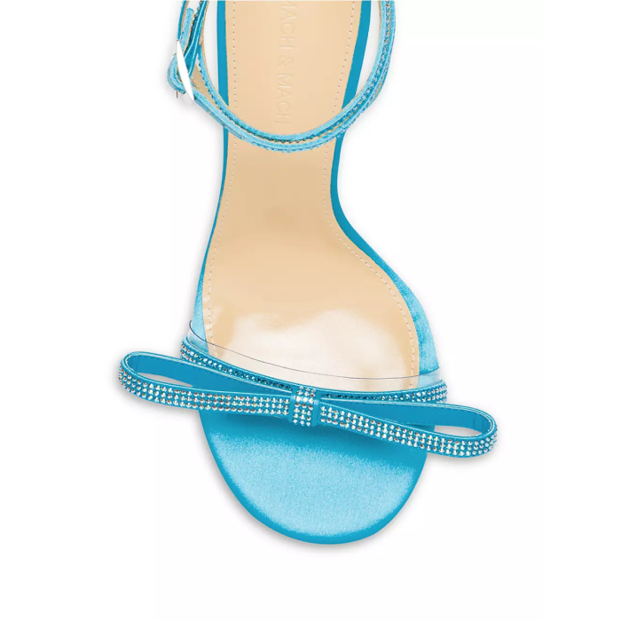 Mach & Mach French Bow Crystal Silk Sandal 95mm Blue
