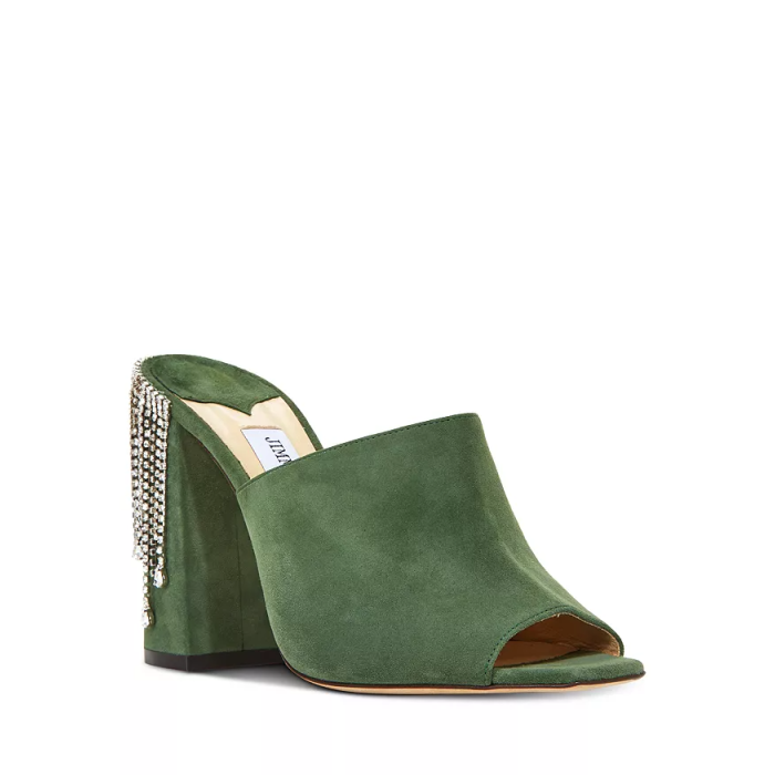 Jimmy Choo Baia 100 Crystal Embellished Green Mule (Size 39.5)