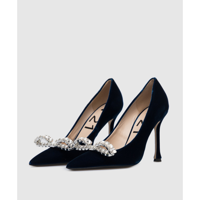 N◦ 21 Raso Crystal Bow Velvet High Heel Blue (Size 40)