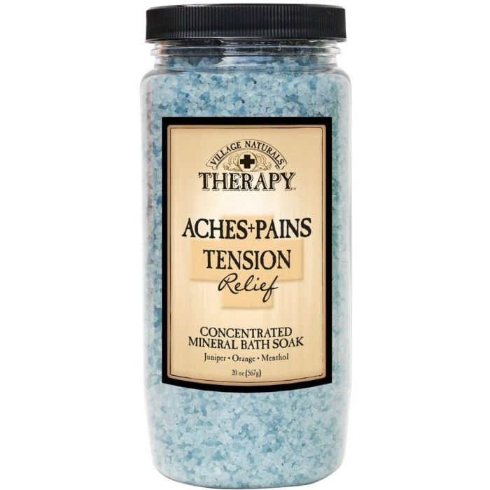 Village Naturals Therapy Aches & Pains Tension Relief Mineral Bath Soak Epsom Salt Menthol - Juniper - 20 Oz