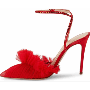 Andrea Wazen Franca Double Glitz tulle Pumps in Red (Size 39)