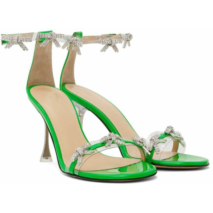 Mach & Mach Floating Crystal Bow Sandal 95mm Green