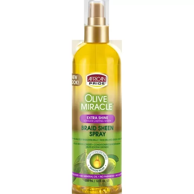 African Pride Olive Miracle Moisturizing Nourishing Sheen Hair Spray with Tea Tree Oil - 12 Oz