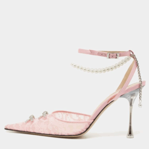 Mach & Mach Mini Bow Lace Pump Pearl Ankle Pink