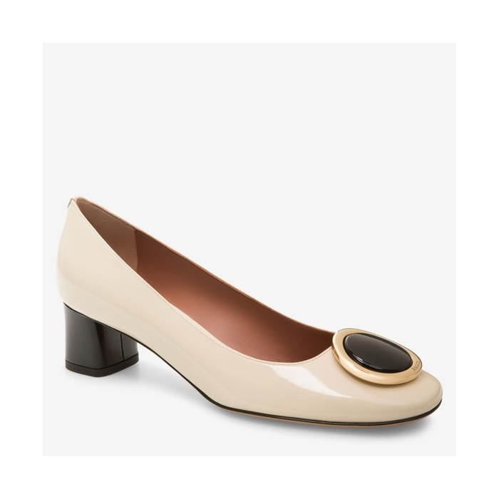 BALLY Off-White Block Heel Shiny Leather Pump