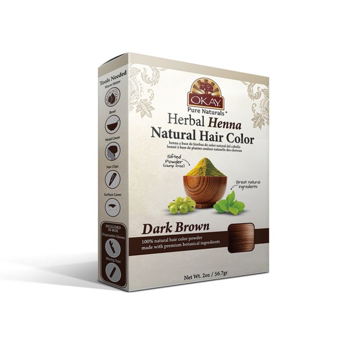 Okay Pure Naturals Herbal Henna Natural Hair Color, Dark Brown - 2 Oz