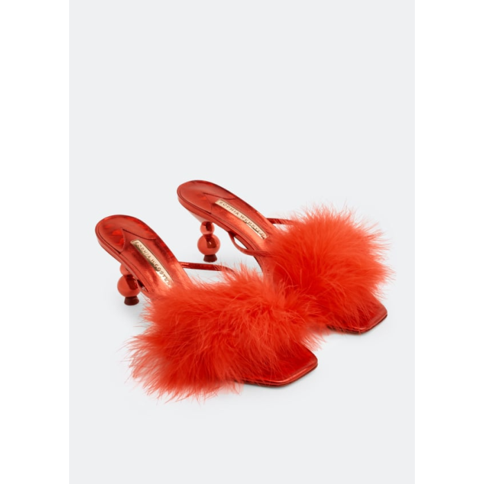 Sophia Webster Delicia Marabou Mid Mule Ruby